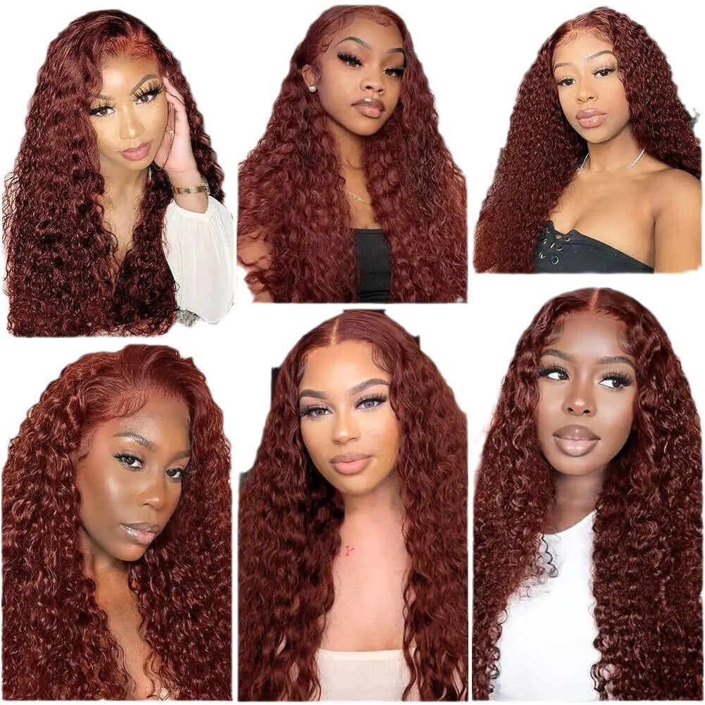 A222  Reddish Brown Water Wave Lace Front Wig, African Women Long Curly Heat Resistant Wig