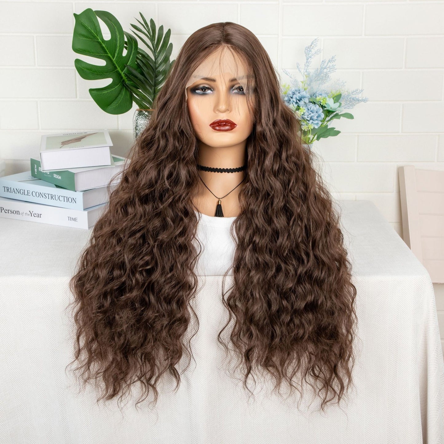Lace Front Long Water Wave Wig, Natural Black & Brown Highlight Loose Curly Wig for Black Women