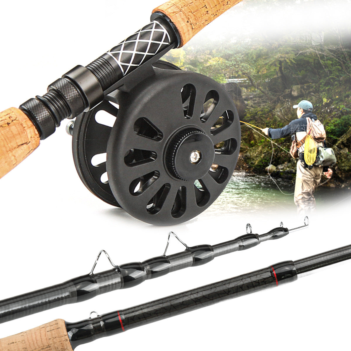 A260  Carbon Fiber Fly Fishing Gear 2.4/2.7m Long Casting Fly Rod, Reel Line Lures Hooks Complete Kit