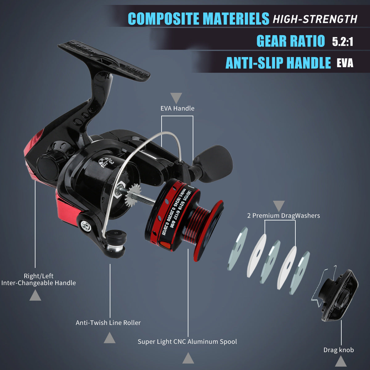 A265  GXR Series Smooth Spinning Reel, 5.2:1 Metal Spool Long Casting Reel