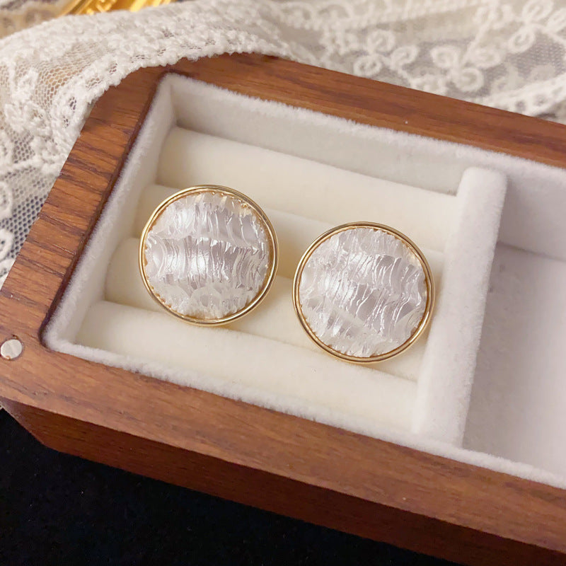 A244  Unique Design Metal Texture Round Earrings, Light Luxury Minority Minimalist Elegant Stud Earrings for Women
