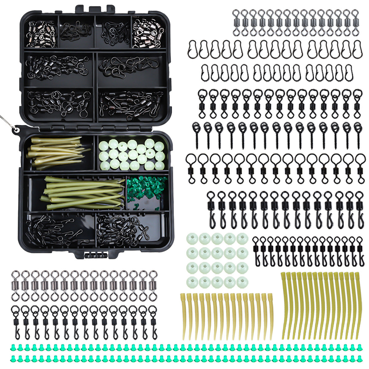 A261  300pcs European Rig Accessories, Rubber Tubing Beads Swivels for Carp Fishing