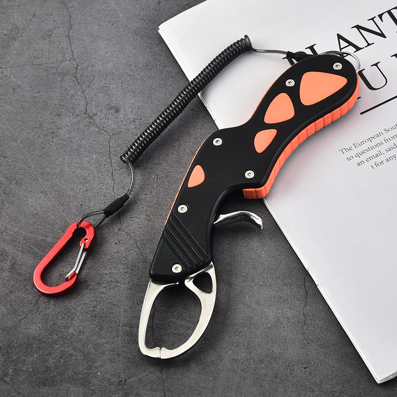 F 342  Stainless Steel Fish Gripper with Lanyard Portable Fishing Lip Gripper Clamp for Bass Trout Fishing