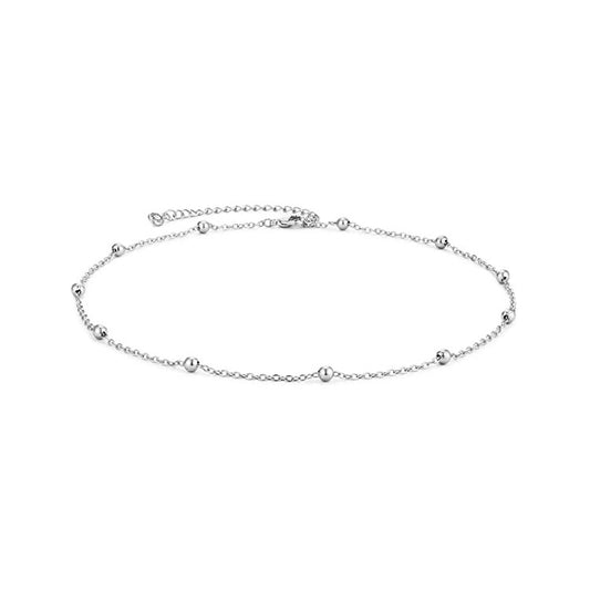 Minimalist Silver Ball Bead Necklace Dainty Lucky Bead Clavicle Chain Elegant Short Choker Necklaces for Women Girls Fashion Simple Round Bead Jewelry