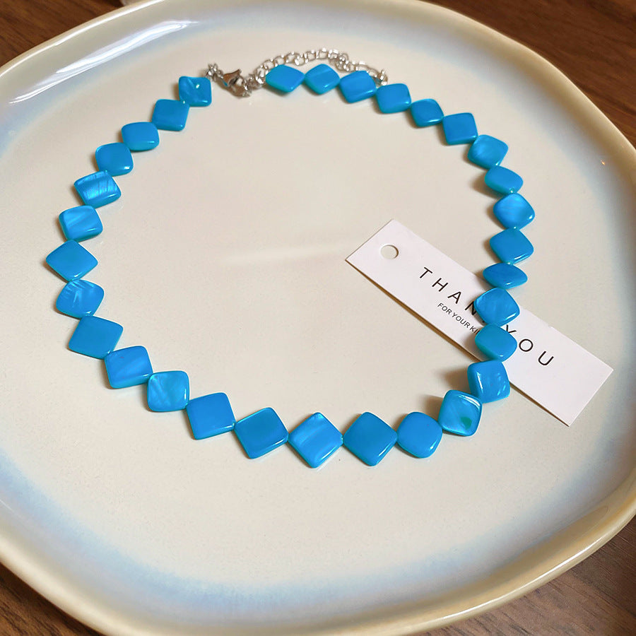 A302  Boho Shell Bead Turquoise Beaded Necklace, Light Luxury Minimalist Luxury Clavicle Necklace for Women