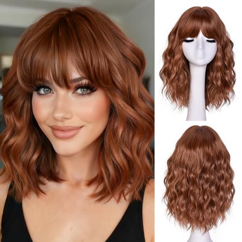 Natural Short Wavy Bob Synthetic Wig Heat Resistant Fiber Ladies Wig for Daily Parties