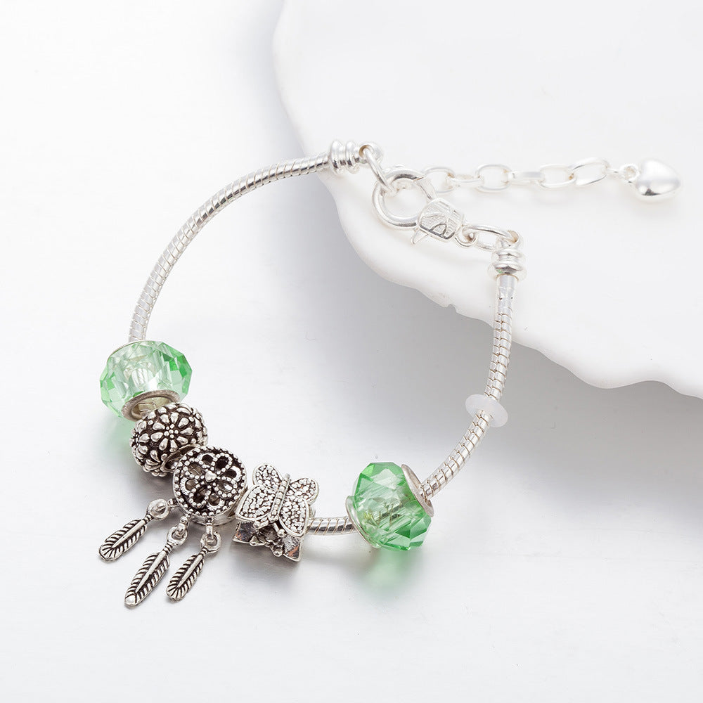 Fashion Light Green Crystal Glass Bead Bracelet with Dreamcatcher Pendant