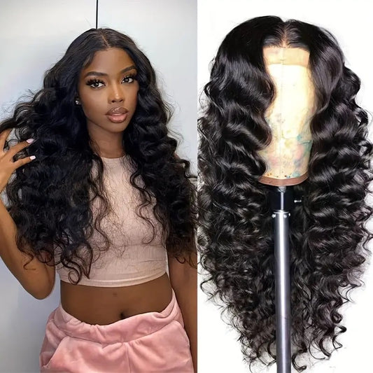 Lace Front Long Water Wave Wig, Natural Black & Brown Highlight Loose Curly Wig for Black Women