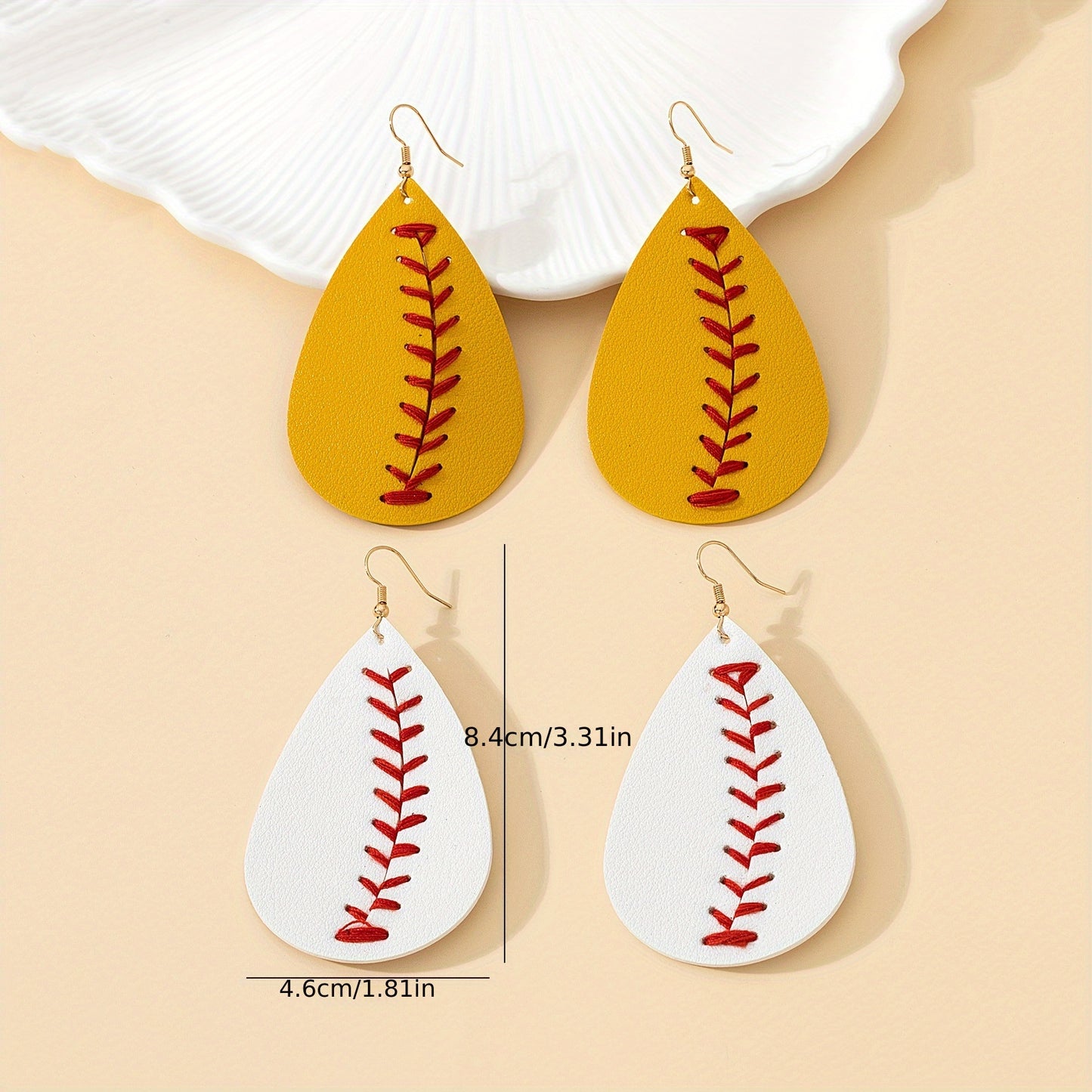 1 pair of handmade stitched leather baseball earrings with baseball pattern jewelry