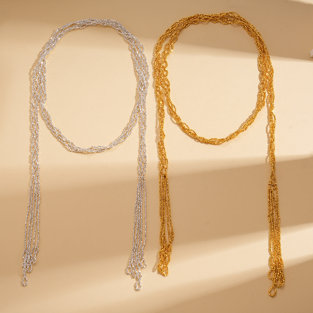 A205  Personality Metal Style Glass Long Necklace, Heavy Duty Design High-Grade Women Sweater Chain Accessory