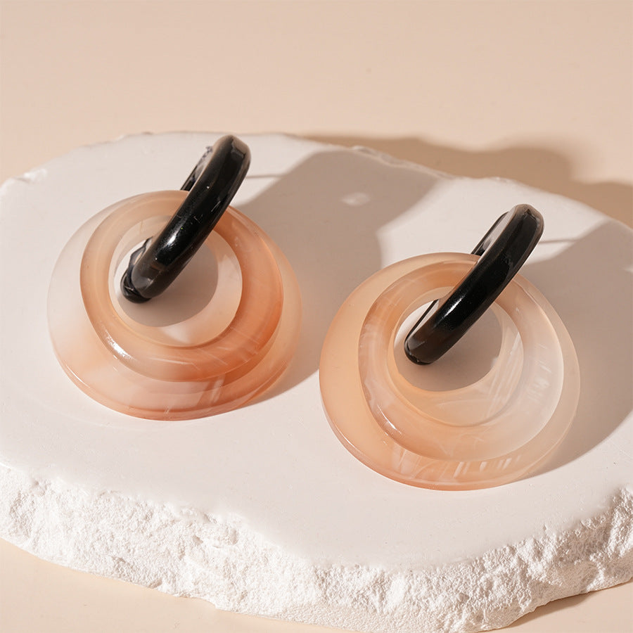 A202  Fashion Vintage Geometric Circle Earrings, Interlocking Design Silver Needle Elegant High-Grade Jewelry