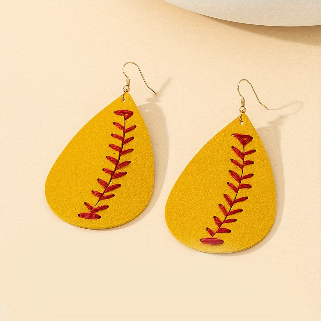 1 pair of handmade stitched leather baseball earrings with baseball pattern jewelry