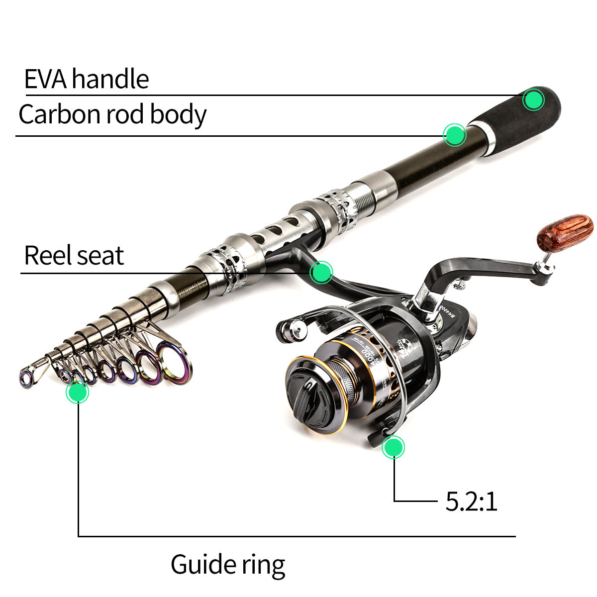 F349  Carbon Fiber Telescopic Fishing Rod and Reel Combo Portable Travel Fishing Kit for Saltwater Freshwater