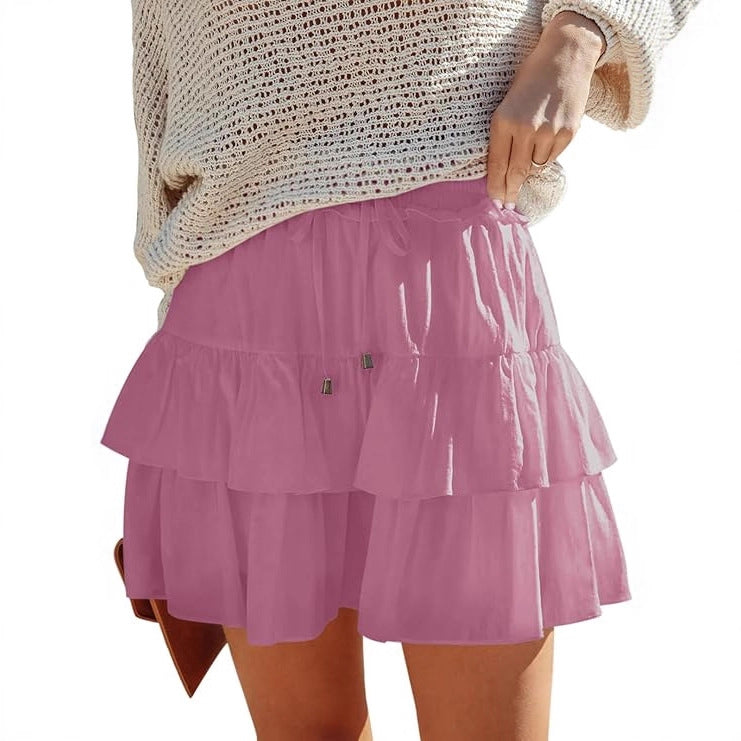 A370  Ladies Flowy Tiered Ruffle Mini Skirt High Waist Tie Waist Bohemian Skirt For Outdoor Vacation