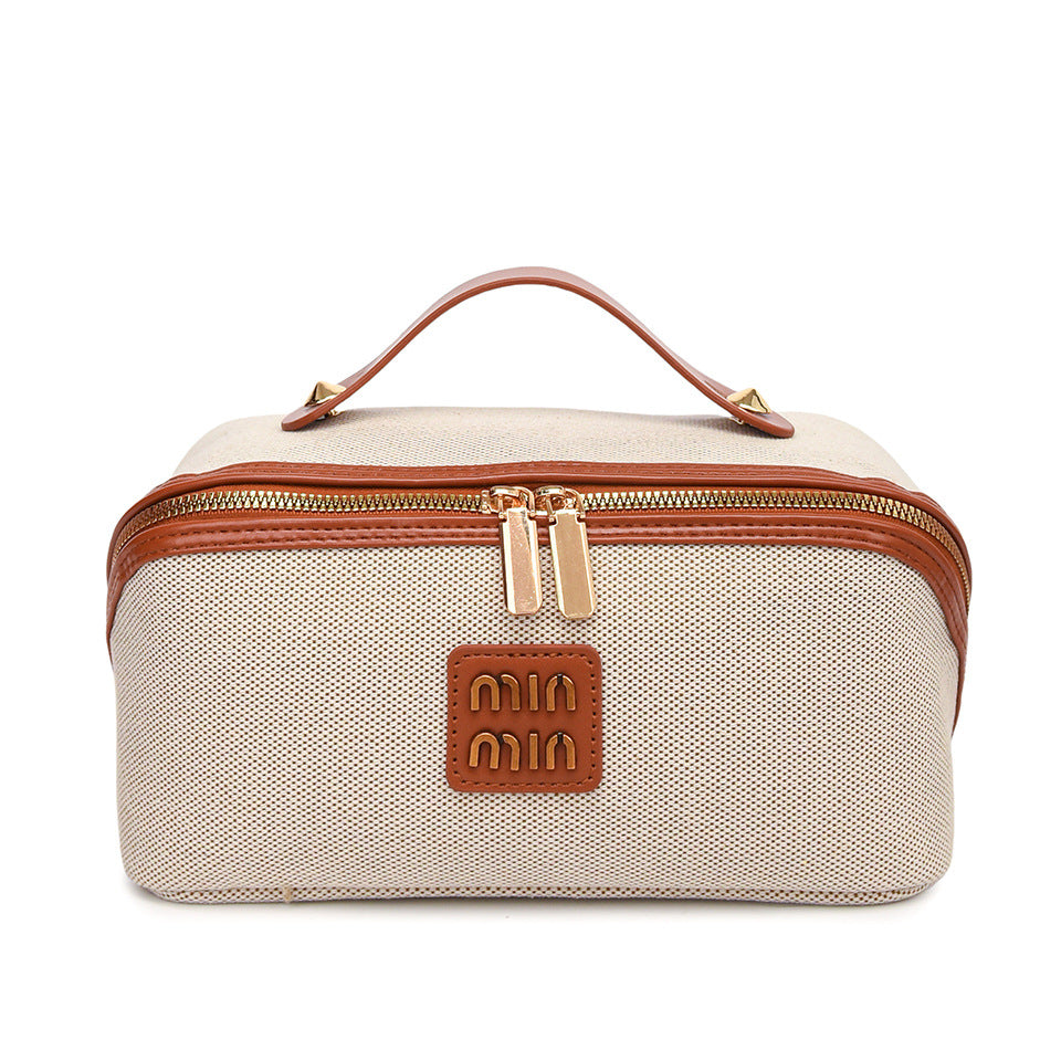 New Vintage-Style Flat-Fold Makeup Bag Large-Capacity Handheld Portable Cosmetics Organizer