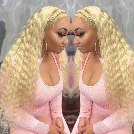 Blonde Glueless Ocean Wave Wig Pre Cut Synthetic Lace Front Wigs Side Part Long Wig For Women