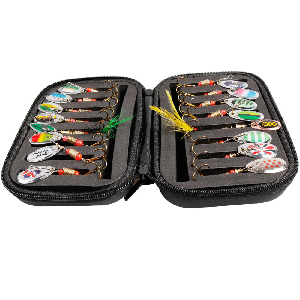 A283  Rotating Composite Spinner Lure Kit 16pcs with Treble Hooks, Including Fishing Bag & Lure Bag
