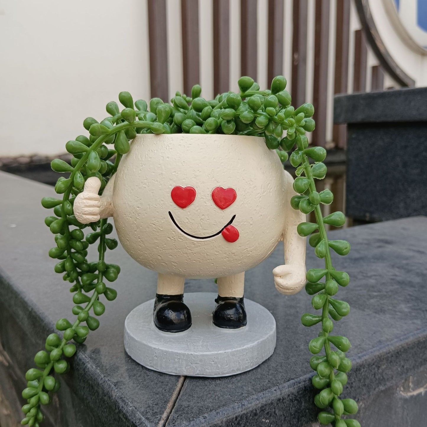 A201 Cute Cartoon Smiling Man Succulent Planter, Garden Yard Landscape Decor Pot