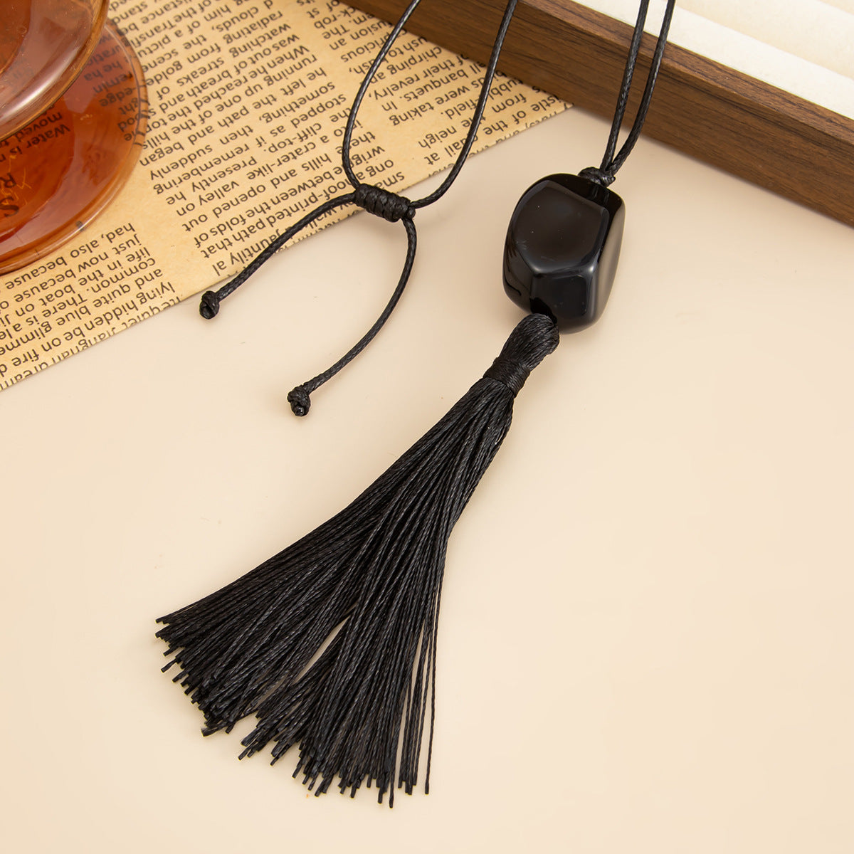 Minimalist Fashion Resin Bead Necklace, Ins Style Adjustable Tassel Personalized Pendant Jewelry