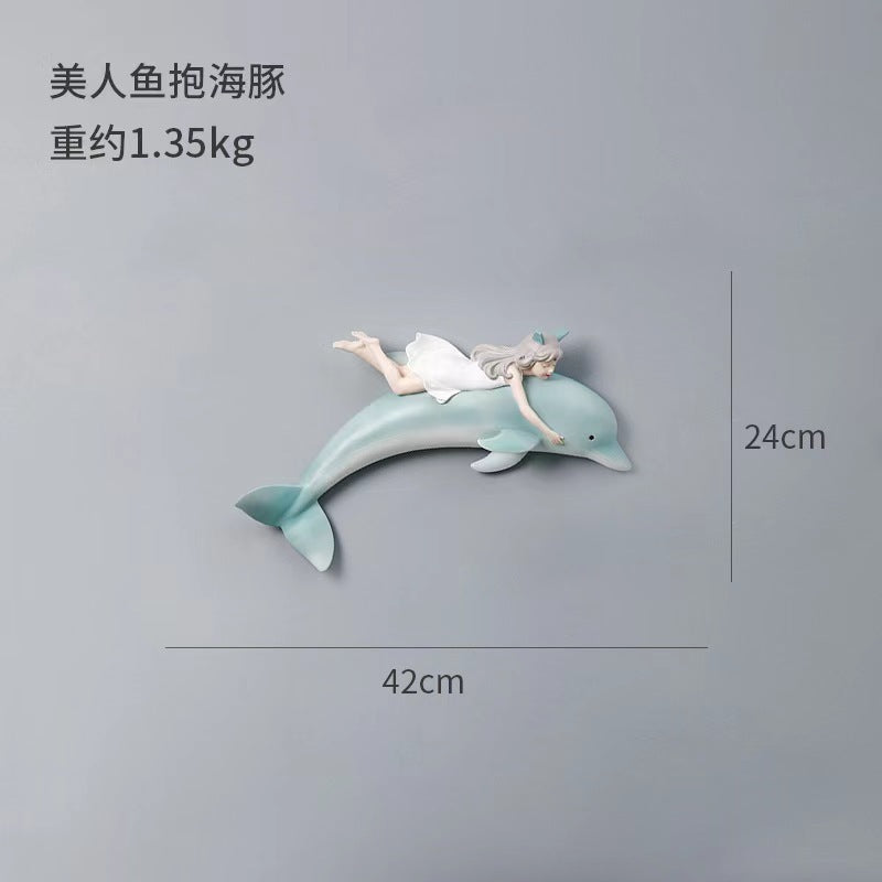 A200  Healing Style Mermaid Princess Decor Hanging, Dolphin Girl Kids Bedroom Wall Art Ornament