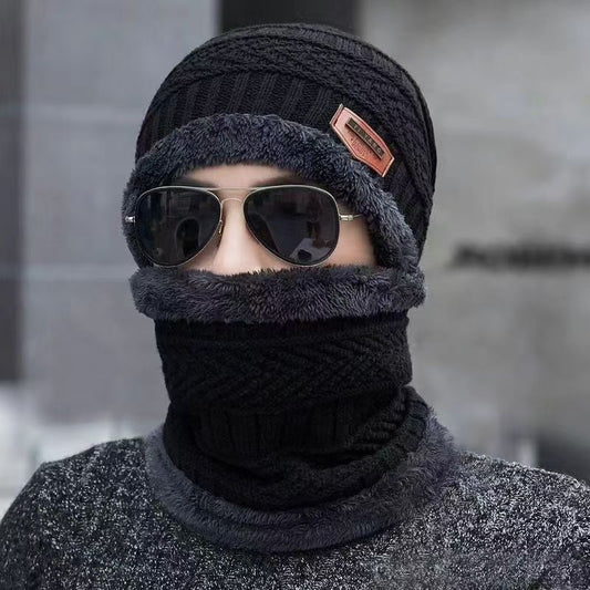A290  Winter Hat Set with Ear Flaps and Fleece Lining Thickened Knit Hat and Scarf Two-Piece Set Autumn/Winter Wool Hat
