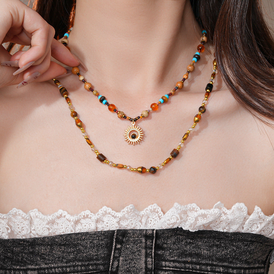 A302  Boho Shell Bead Turquoise Beaded Necklace, Light Luxury Minimalist Luxury Clavicle Necklace for Women