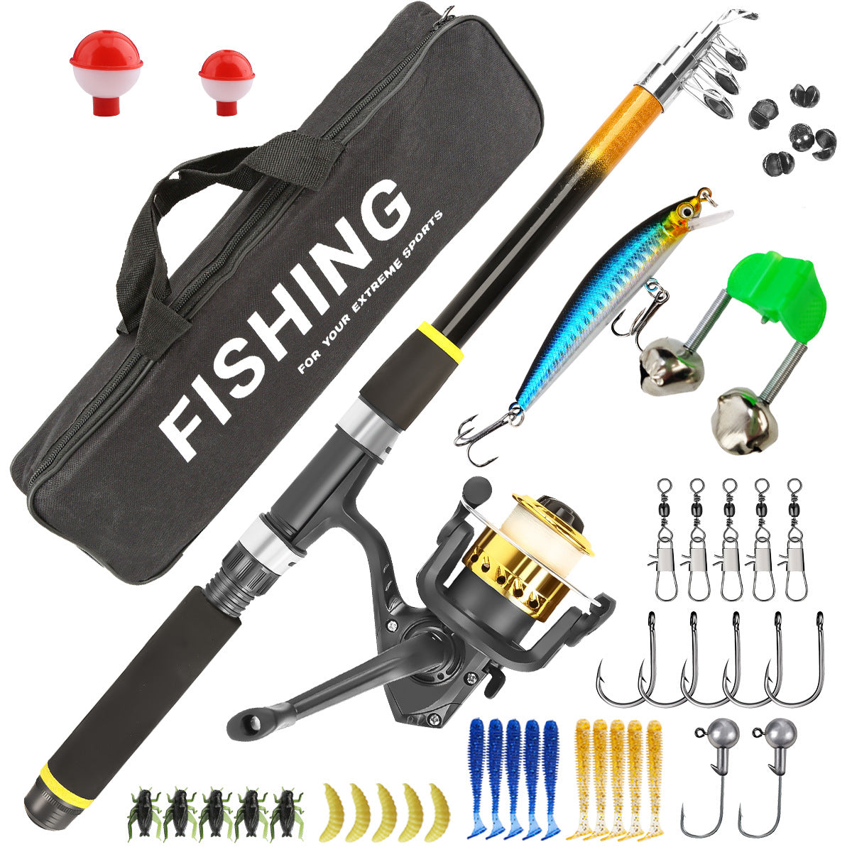 A162  Telescopic Fishing Rod Full Set, Reel Lures Accessories Complete Starter Kit