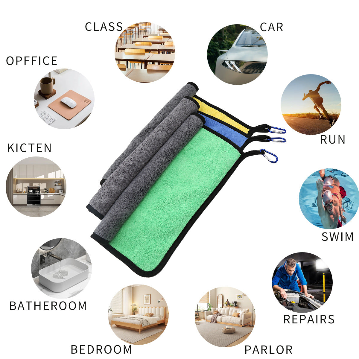 A264  Double Sided Thick Fishing Towel, Super Absorbent Fast Drying, Rod Cleaning Accessory with Buckle