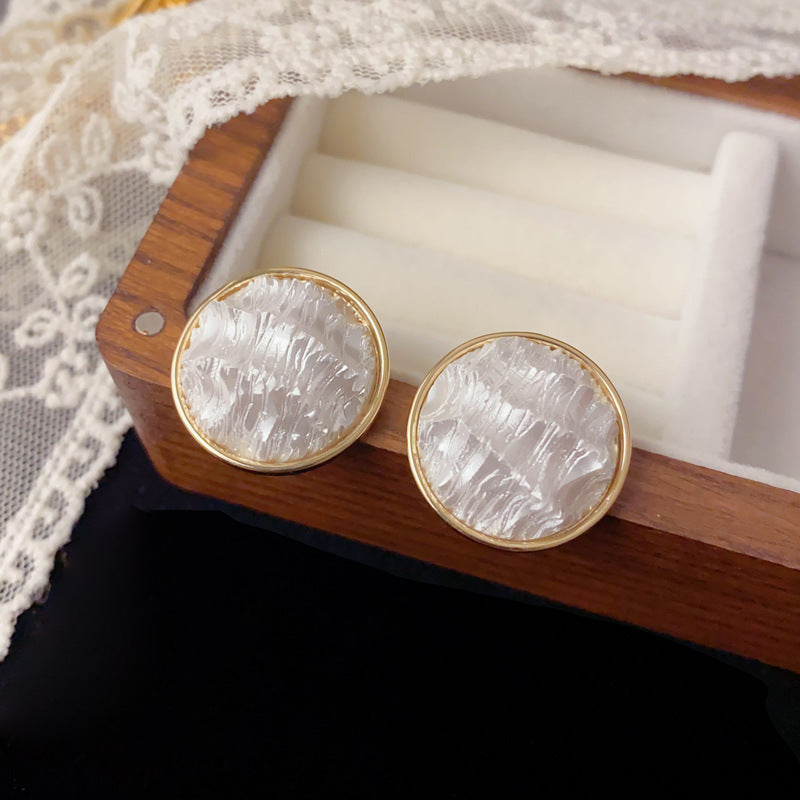 A244  Unique Design Metal Texture Round Earrings, Light Luxury Minority Minimalist Elegant Stud Earrings for Women