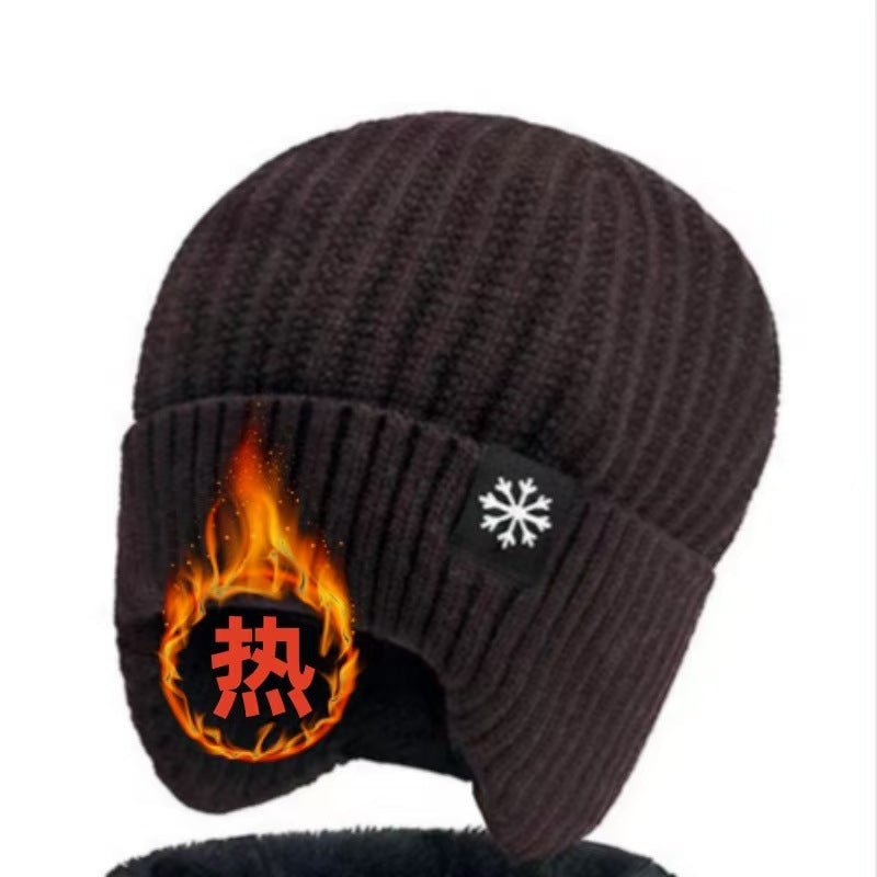 A290  Winter Hat Set with Ear Flaps and Fleece Lining Thickened Knit Hat and Scarf Two-Piece Set Autumn/Winter Wool Hat