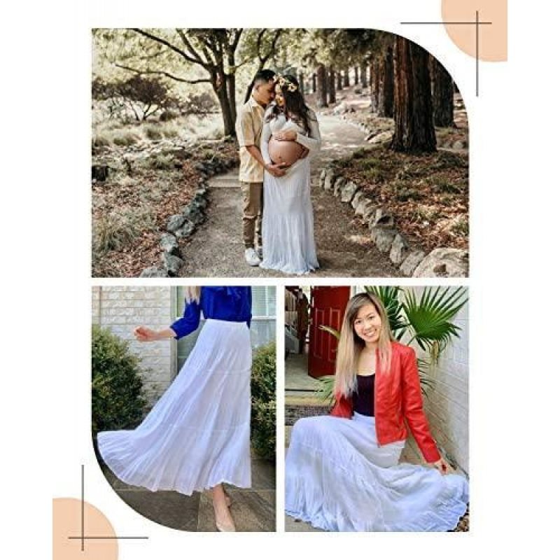 Women Floral Print Chiffon Maxi Skirt, Elastic High Waist Pleated A-Line Flared Long Skirt