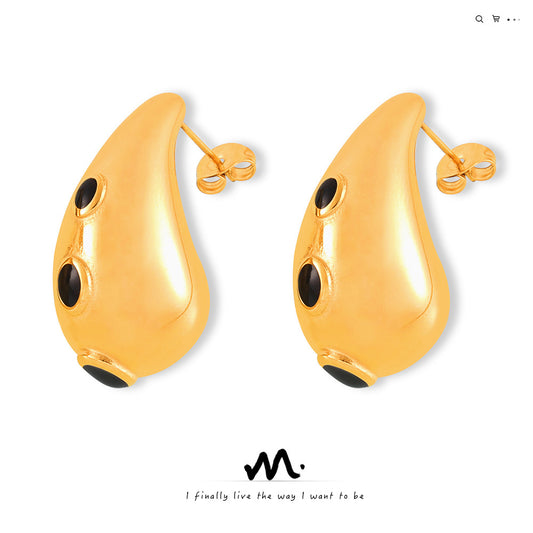 Elegant Unique Minimalist Water Drop Earrings Geometric Weight Enamel Design Titanium Steel Stud Earrings for Women