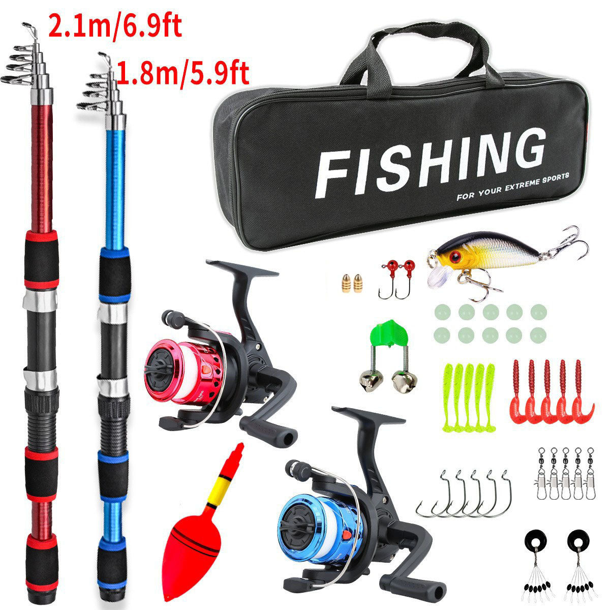 F347  Couple and Parent-Child Fishing Rod Combo 1.8m 2.1m Double Poles Reel Set Complete Fishing Gear