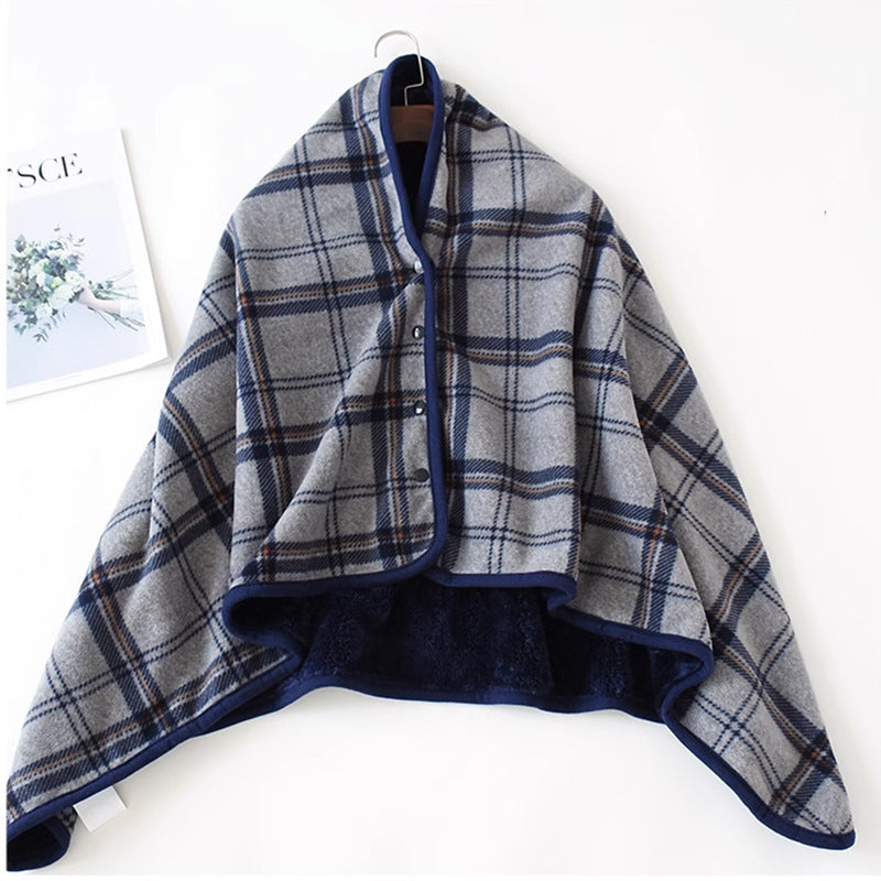 Cloud Mink Fleece Wearable Blanket, Plaid Knee Blanket, Comfortable Cape-Style Throw Blanket with Button Design, Suitable for Beds, Sofas, and Offices