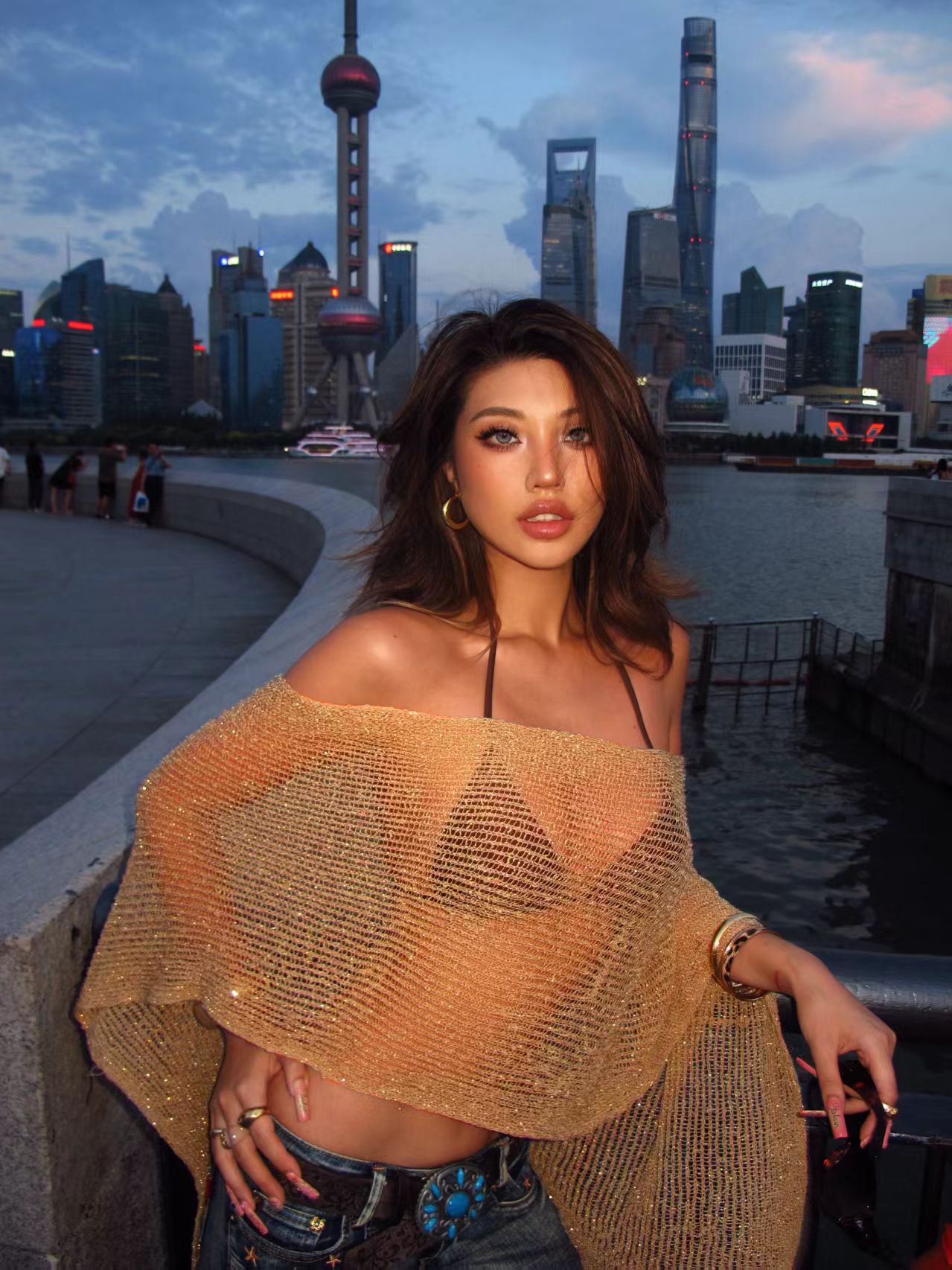 Women Hollow Out Sheer Knit Poncho Top, Multi Ways Wear Cropped Cover Up, Boho Beach Wrap Shawl, Vacation See Through Knit Blouse for Swimwear Cover Up