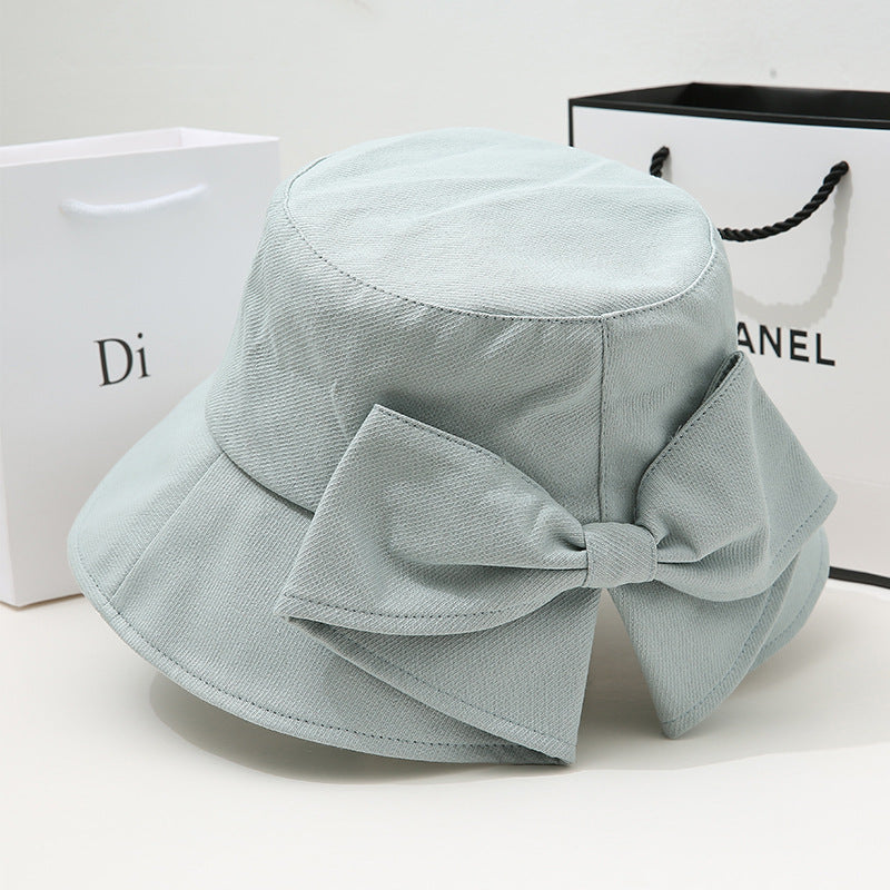 Women Bow Bucket Sun Hat, Japanese Style Large Brim UV Protection Casual Summer Fisherman Hat