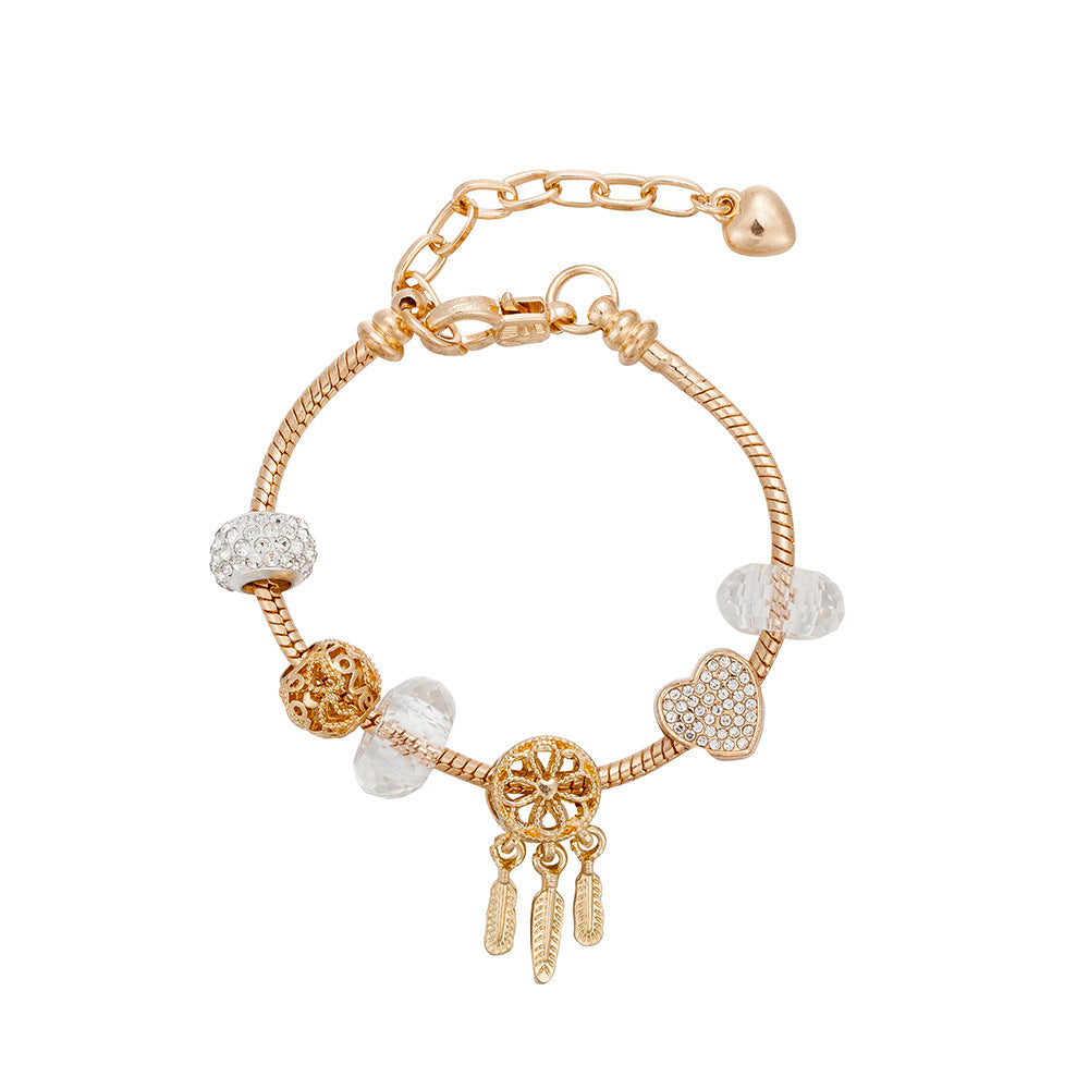 Dreamcatcher Heart-Shaped Diamond-Studded Clear Crystal Bead Bracelet