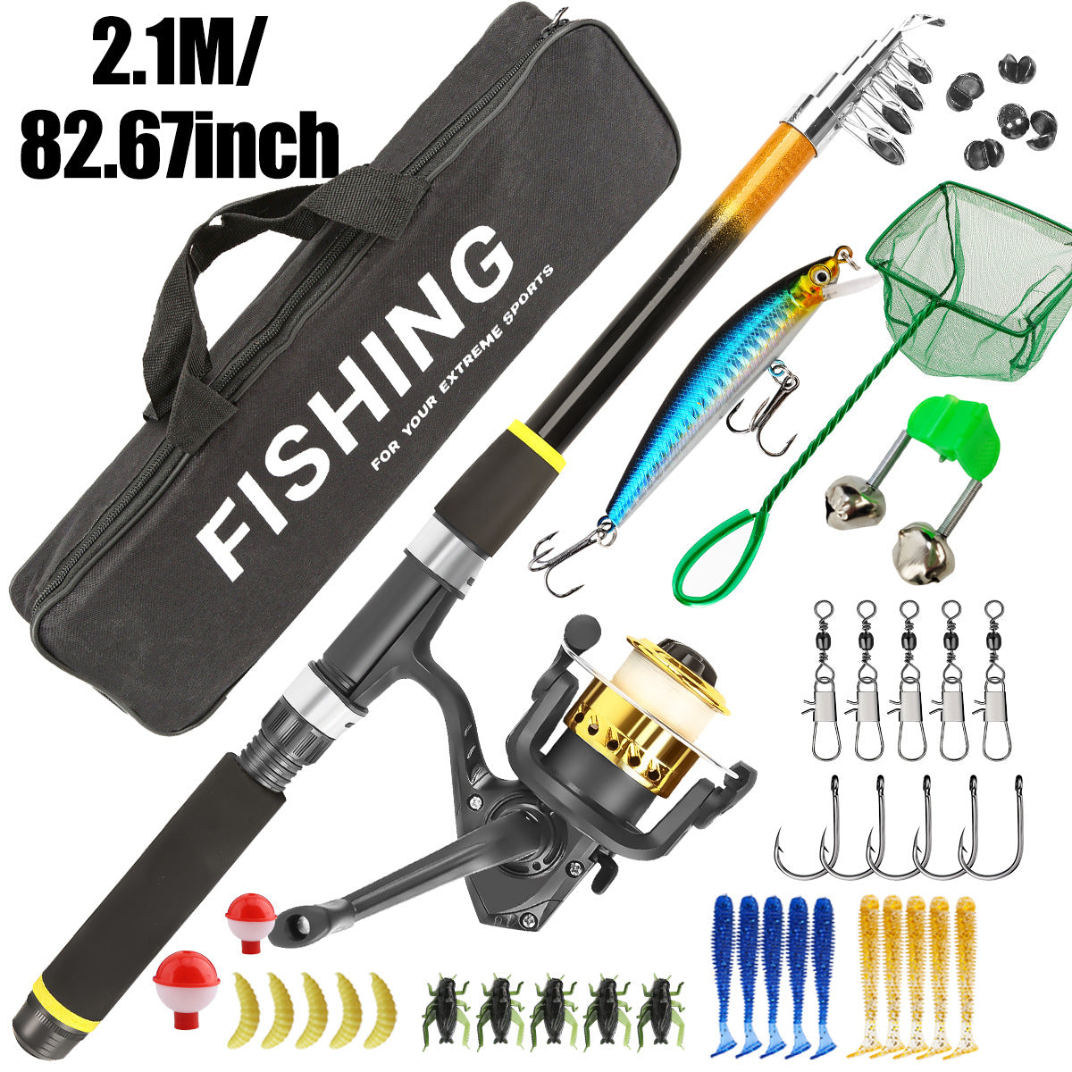 A162  Telescopic Fishing Rod Full Set, Reel Lures Accessories Complete Starter Kit