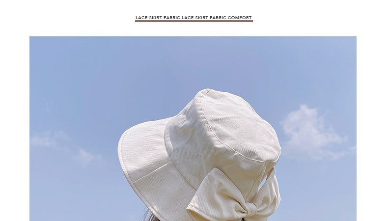 Women Bow Bucket Sun Hat, Japanese Style Large Brim UV Protection Casual Summer Fisherman Hat