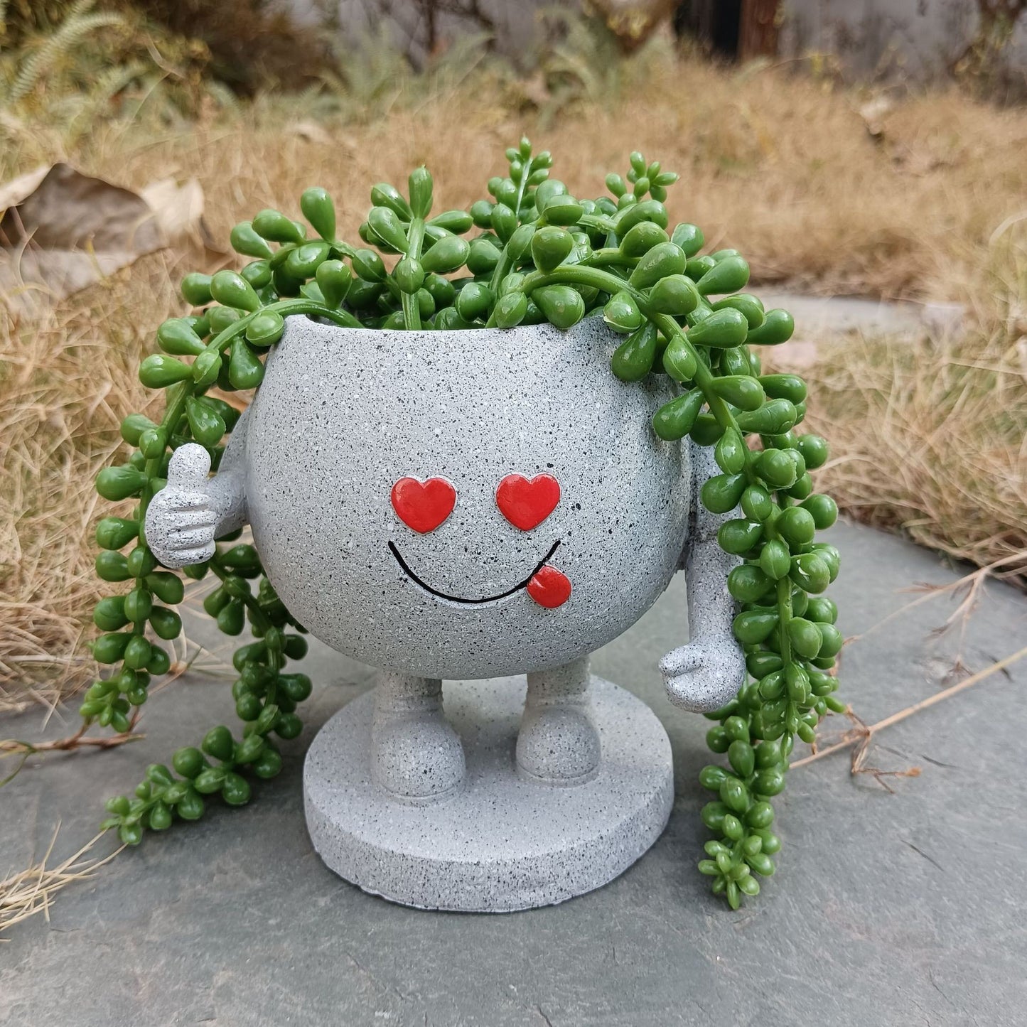 A201 Cute Cartoon Smiling Man Succulent Planter, Garden Yard Landscape Decor Pot