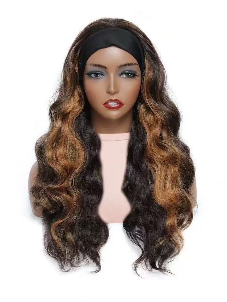Headband Body Wave Synthetic Wig, Ombre Highlight Long Loose Curly Wig for Black Women Daily Styling