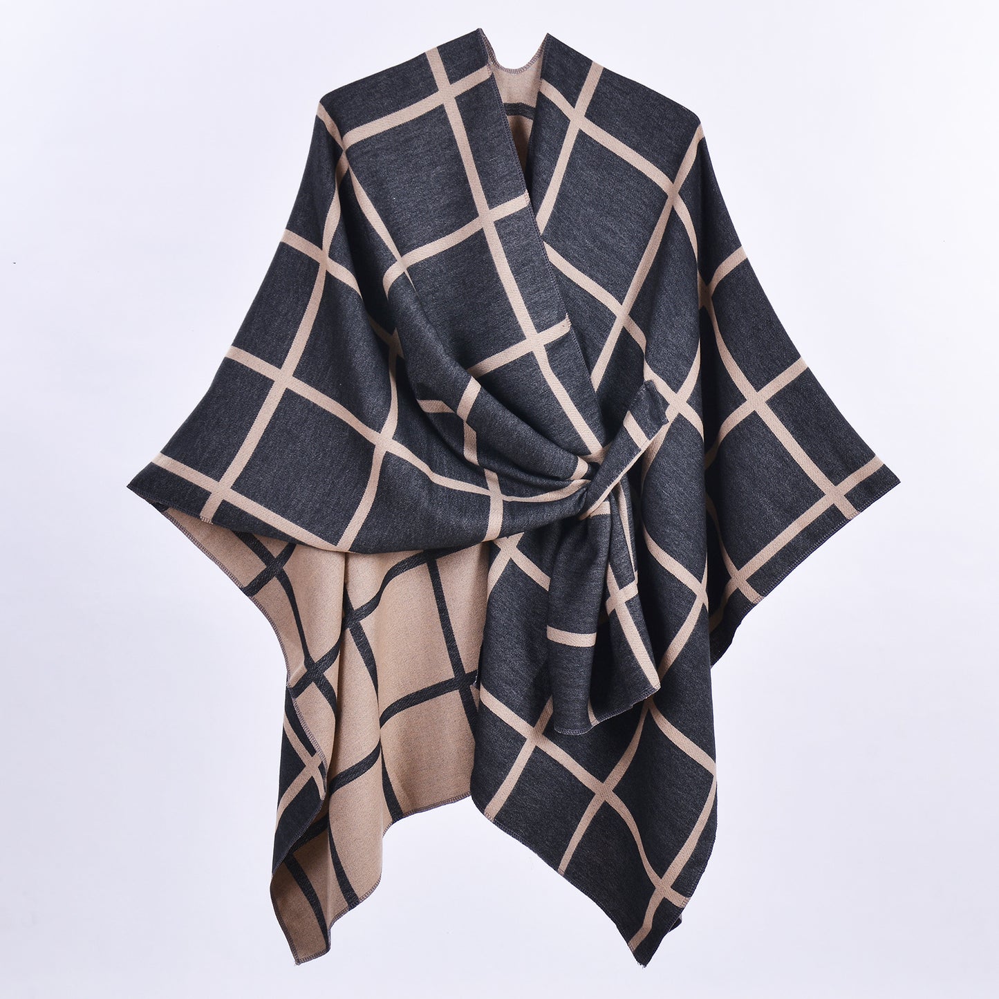 Classic Plaid Wrap-Around Scarf for Fall and Winter Tie-Front Cardigan Outerwear Office Blanket for Warmth