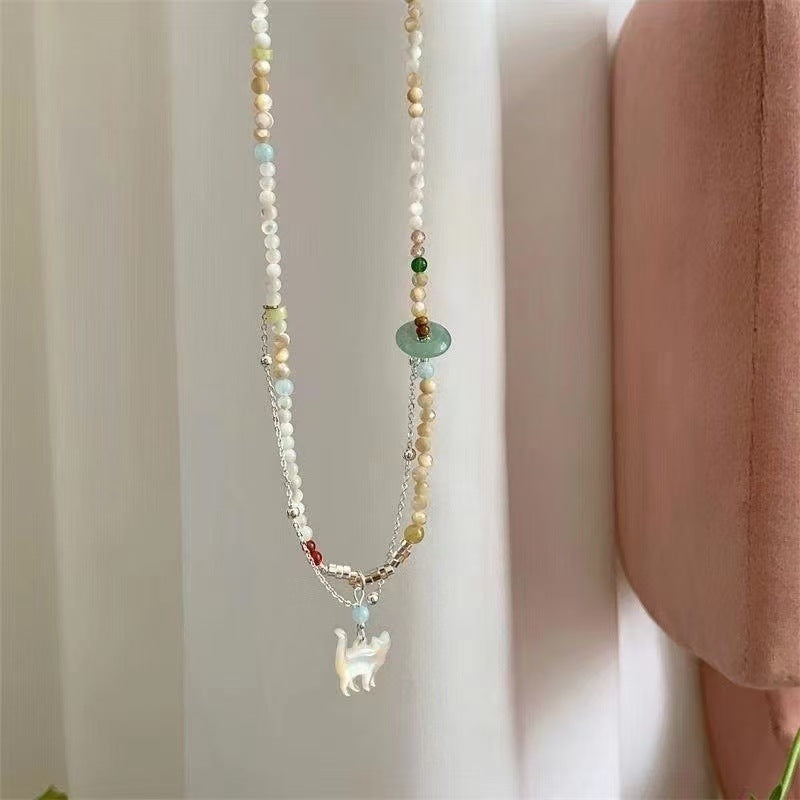 A301  Fashion Dopamine Beaded Cat Necklace, Personality Sweet Style All-Match Choker Jewelry