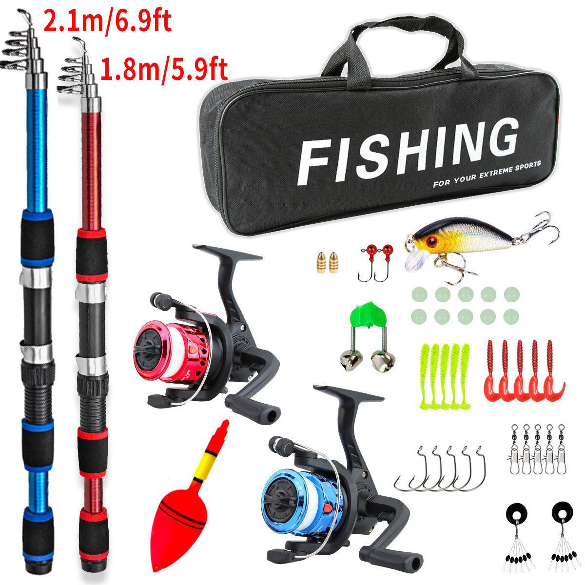 F347  Couple and Parent-Child Fishing Rod Combo 1.8m 2.1m Double Poles Reel Set Complete Fishing Gear