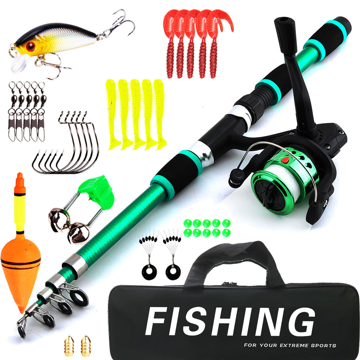 F346  Portable Kids Fishing Rod Set 1.8/2.1m Lightweight Fishing Pole Combo for Boys Girls
