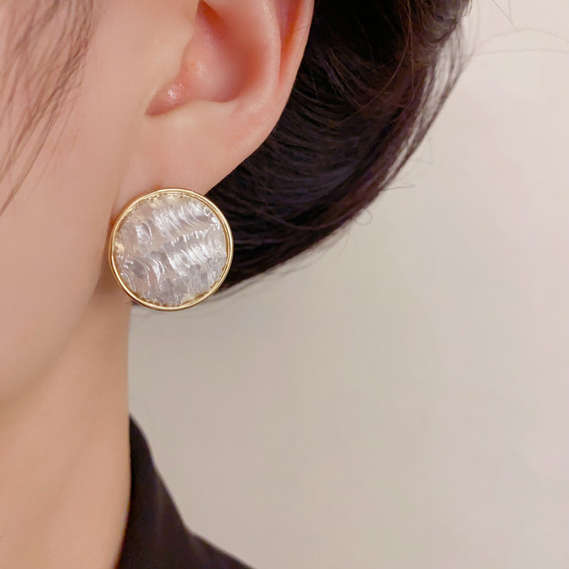 A244  Unique Design Metal Texture Round Earrings, Light Luxury Minority Minimalist Elegant Stud Earrings for Women
