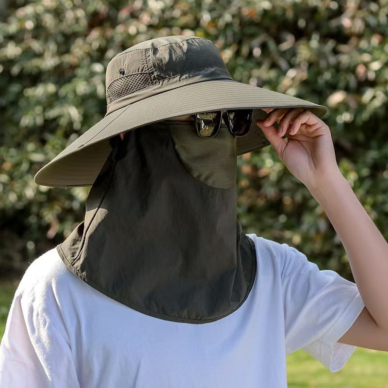 UPF50+ Wide Brim Sun Hat for Men, 360 Full Face Neck Cover Fishing Hat, UV Protection Outdoor Bucket Hat, Breathable Windproof Sun Cap for Cycling Gardening Hiking