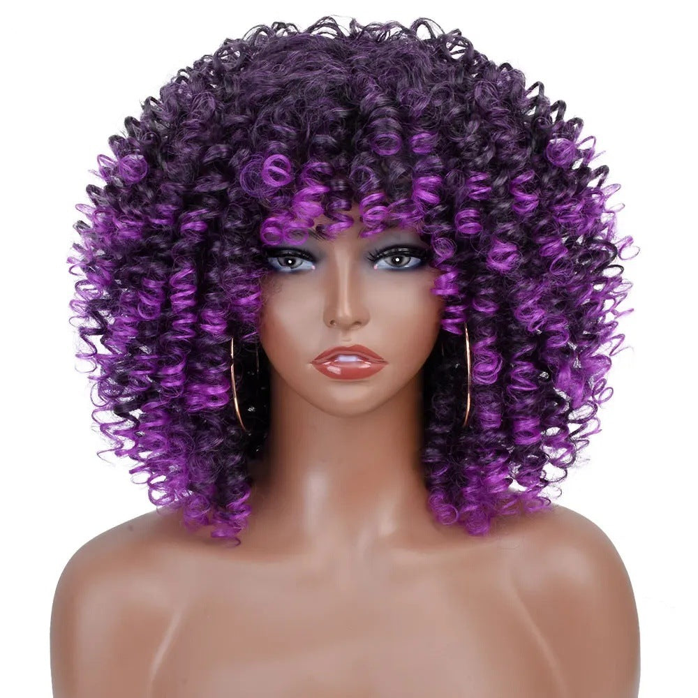 A277  Short Curly Afro Wig with Bangs Multi-Color, Brazilian Style Small Wig, Natural Fluffy Full Wig