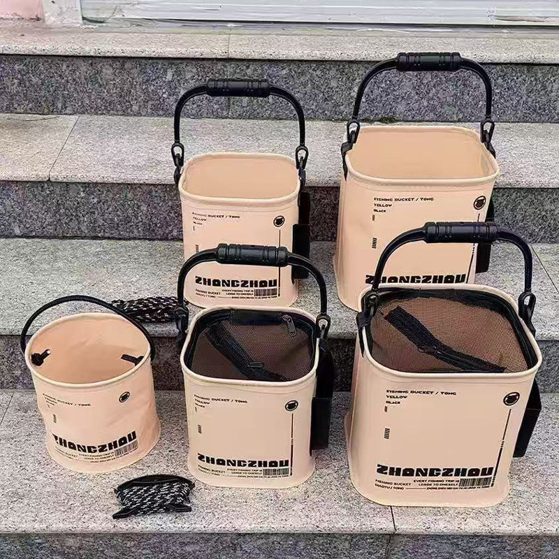 A234  Foldable Fishing Bucket for Lure Fishing, EVA Square Fish Bucket with Anti-Jump Net