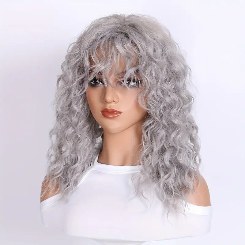 A236  High-Quality Kanekalon Body Wave Wig, Highlight Middle Part Natural Fluffy Wig for Women